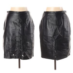 B&J Lasercut Black Leather Edgy Midi Skirt 10
